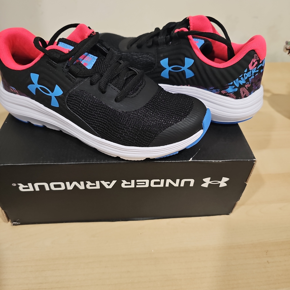 Under Armour Kids' Black and Blue Athletic Shoes
